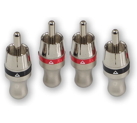 RCA-коннектор AurA для кабеля до 4 мм, 2 красных + 2 черных, блистер RCA-P410