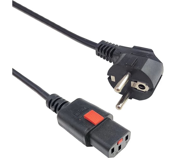 Кабель питания Filum 3x1.0 CEE 7/7(Schuko) - C13 с фиксацией, 220/250В, 10А, черный, 1.8м FL-PC-CEE7/7-C13F-C1-1.8-BK 1