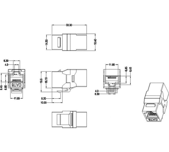 Проходной адаптер Hyperline CA2-KJ-C6-SH-BK (coupler), RJ-45(8P8C) формата Keystone Jack 444916 1