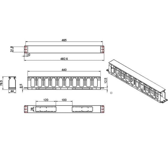 Кабельный организатор Hyperline CM-1U-D66-PL-COV пластиковый с крышкой, глубина 66 мм 481512