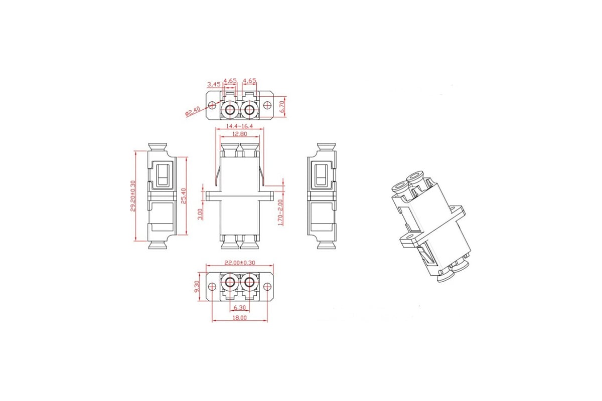 Оптический проходной адаптер Hyperline FA-P11Z-DLC/DLC-N/WH-BL LC-LC ...