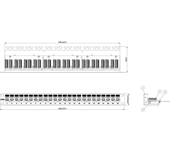 Патч-панель Hyperline PP2-19-24-8P8C-C6A-110D 19", 1U, 24 порта RJ-45, неэкранированнаят 225399