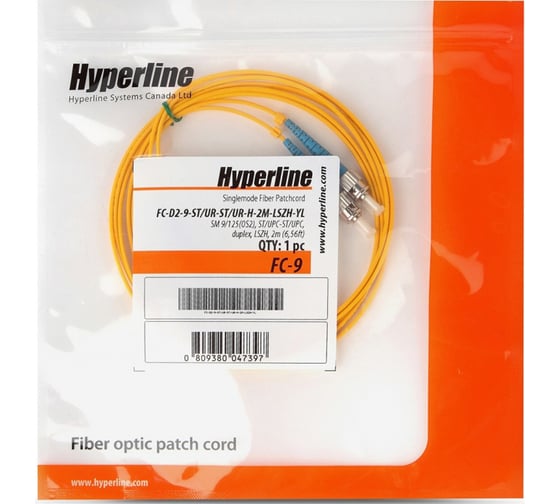 Патч-корд Hyperline FC-D2-9-ST/UR-ST/UR-H-2M-LSZH-YL волоконно-оптический (шнур) SM 9/125 238486