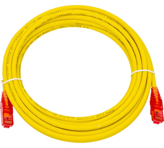 Патч-корд Hyperline PC-LPM-UTP-RJ45-RJ45-C5e-5M-LSZH-YL U/UTP, Cat.5е 100% Fluke Component 229966 1