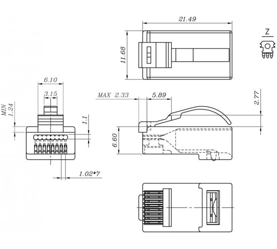 Разъем Hyperline PLEZ-8P8C-UA-C6-100 легкой оконцовки RJ-45 (8P8C) под витую пару, язычок Ar 445731
