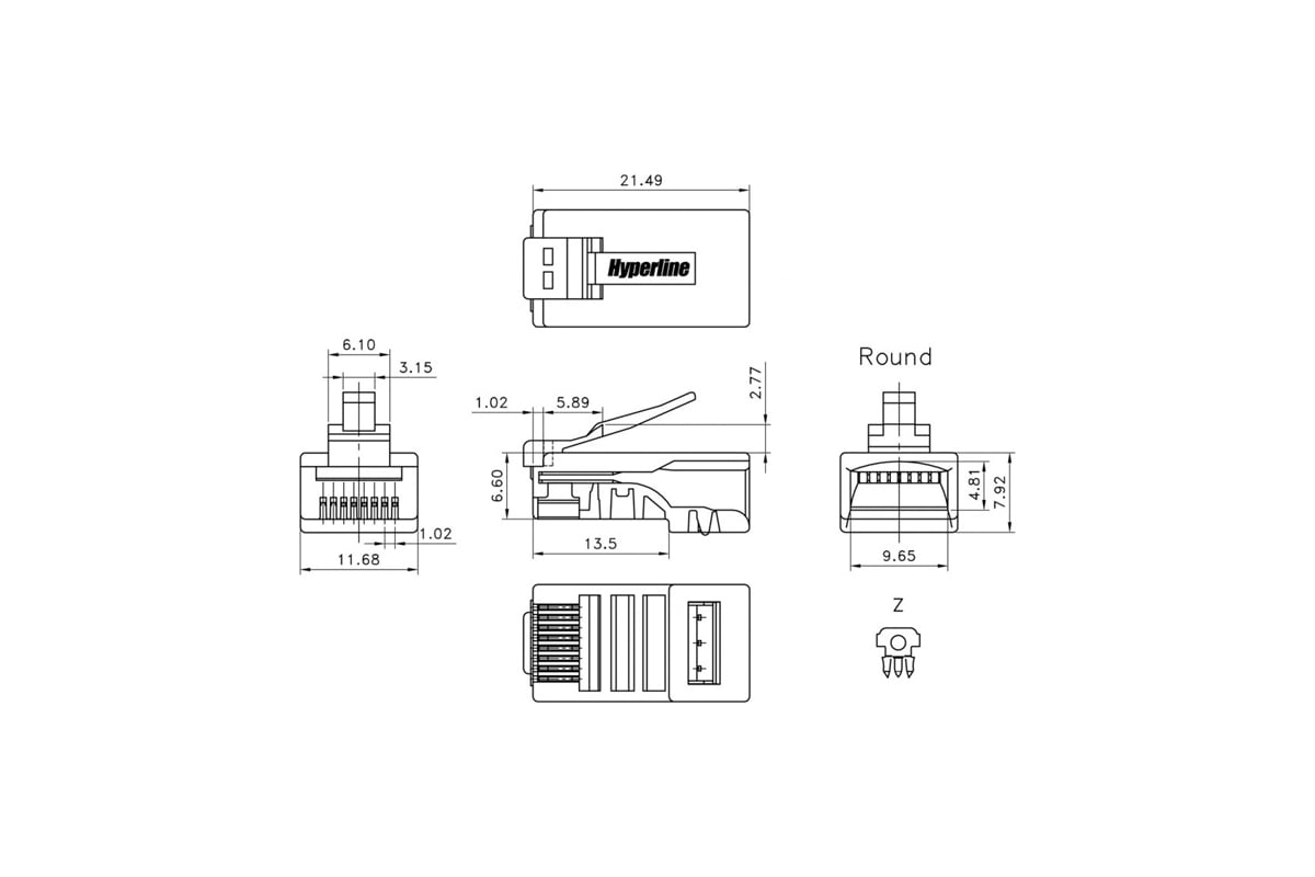 Разъем Hyperline PLUG-8P8C-U-C3-100 RJ-45(8P8C) под витую пару ...