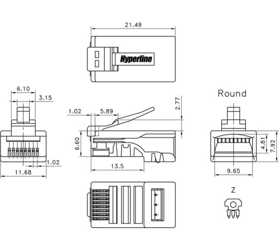 Разъем Hyperline PLUG-8P8C-U-C3-100 RJ-45(8P8C) под витую пару, категория 3 49344