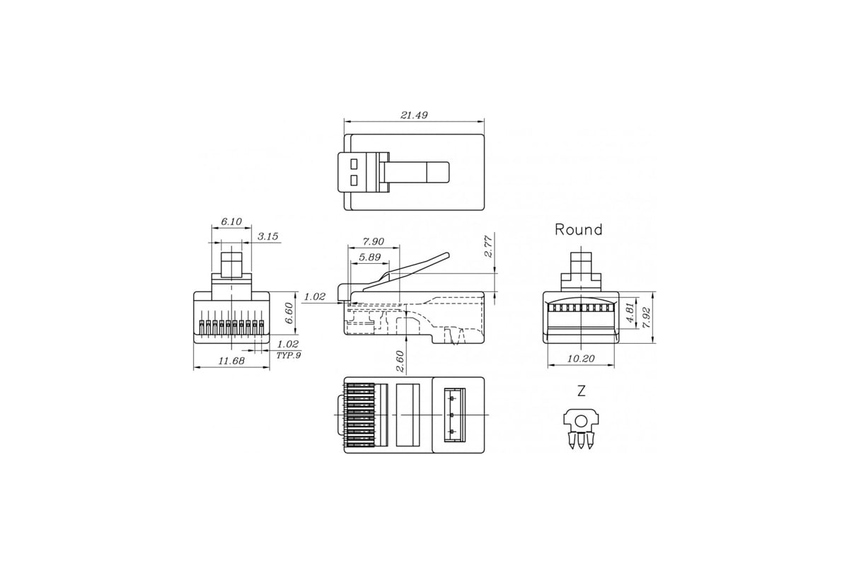 Разъем Hyperline PLUG-10P10C-U-06-10 RJ-50(10P10C), универсальный (для ...