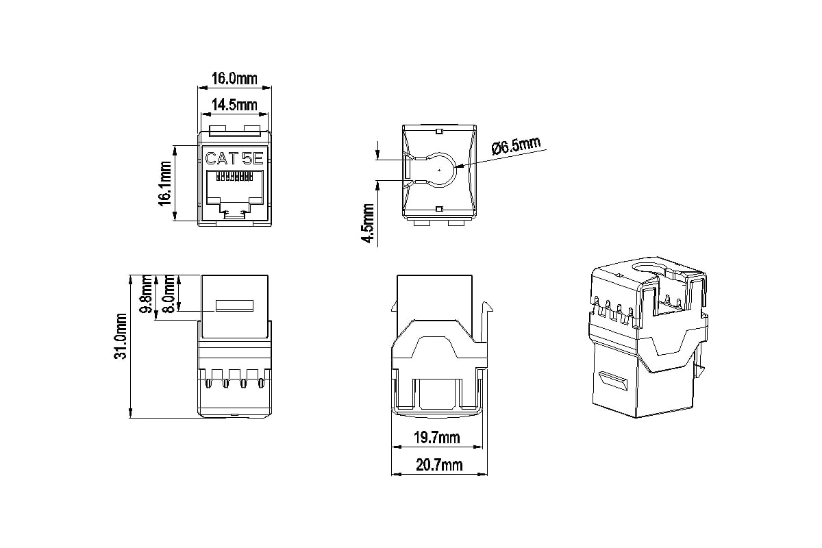 Вставка Keystone Hyperline KJ8-8P8C-C5e-180-WH Jack RJ-45(8P8C ...