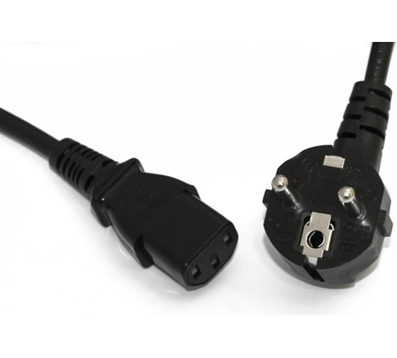 Кабель питания компьютера Hyperline PWC-IEC13-SHM-5.0-BK (Schuko+C13) (3x1.0), 10A, угловая 34929
