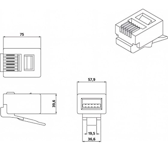 Телефонный разъем Hyperline PLUG-6P6C-P-C2-100 RJ-12(6P6C), 3 µ"/ 3 микродюйма, 100 шт 49378