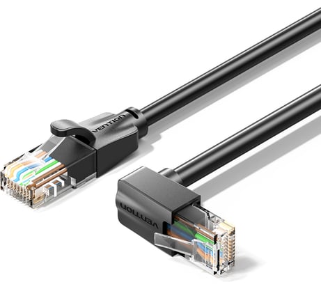 Патч-корд VENTION прямой UTP cat.6, RJ45/RJ45 угол 90гр.вниз - 1м. Черный IBWBF