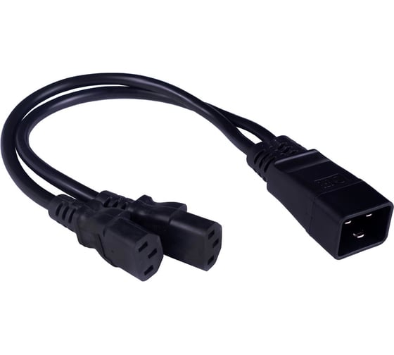 Кабель питания Cabeus (C20 - 2xC13) (3x1.5), черный, 0.3 м PC-IEC20-2xIEC13-1.5-0.3M 1