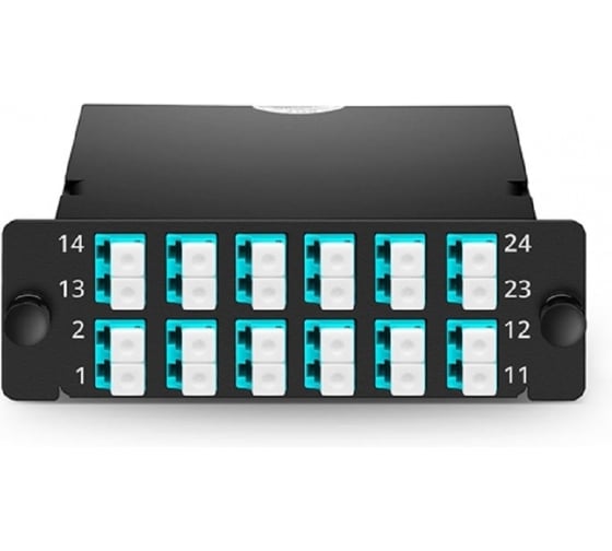 Кассета оптическая TopLAN 1хMPO(папа)/UPC - 24 LC/UPC (12DLC), многомодовое волокно 50/125 OM3, 24 волокна, тип А, цвет черный (RAL9005) TOP-OM31MPOMU24A12DLCU-BK 1