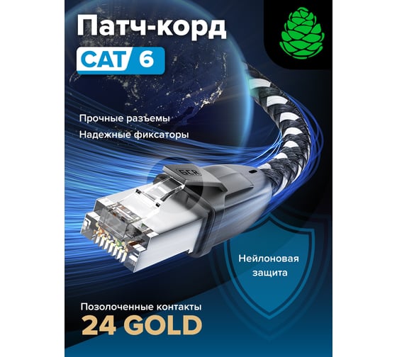 Прямой патч-корд GCR PROF 15.0m, UTP медь категории 6, STRONG черно-белый нейлон, 10 Гбит/с, VIV52I781