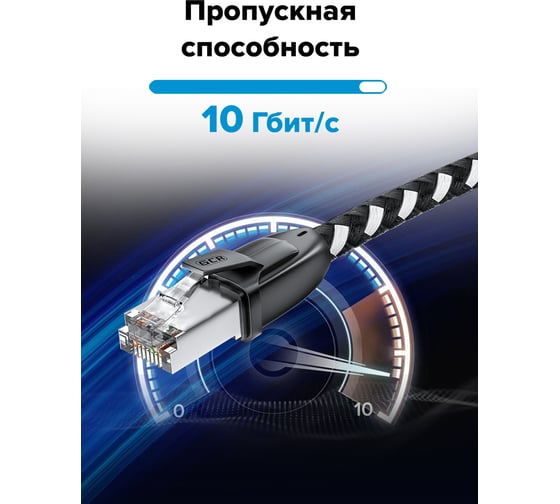 Прямой патч-корд GCR PROF 15.0m, UTP медь категории 6, STRONG черно-белый нейлон, 10 Гбит/с, VIV52I781