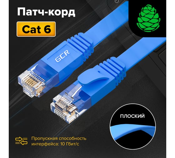 Прямой плоский патч-корд RJ45 GCR 0.5m,UTP медь категории 6, синий, 30 AWG, 10 Гбит/с, VIV52I881