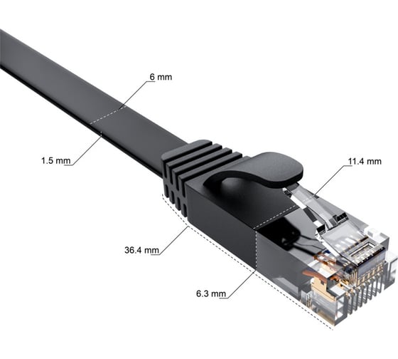 Прямой плоский патч-корд RJ45 GCR PROF 15.0m, UTP медь категории 6, черный, 30 AWG, 10 Гбит/с, VIV52I857