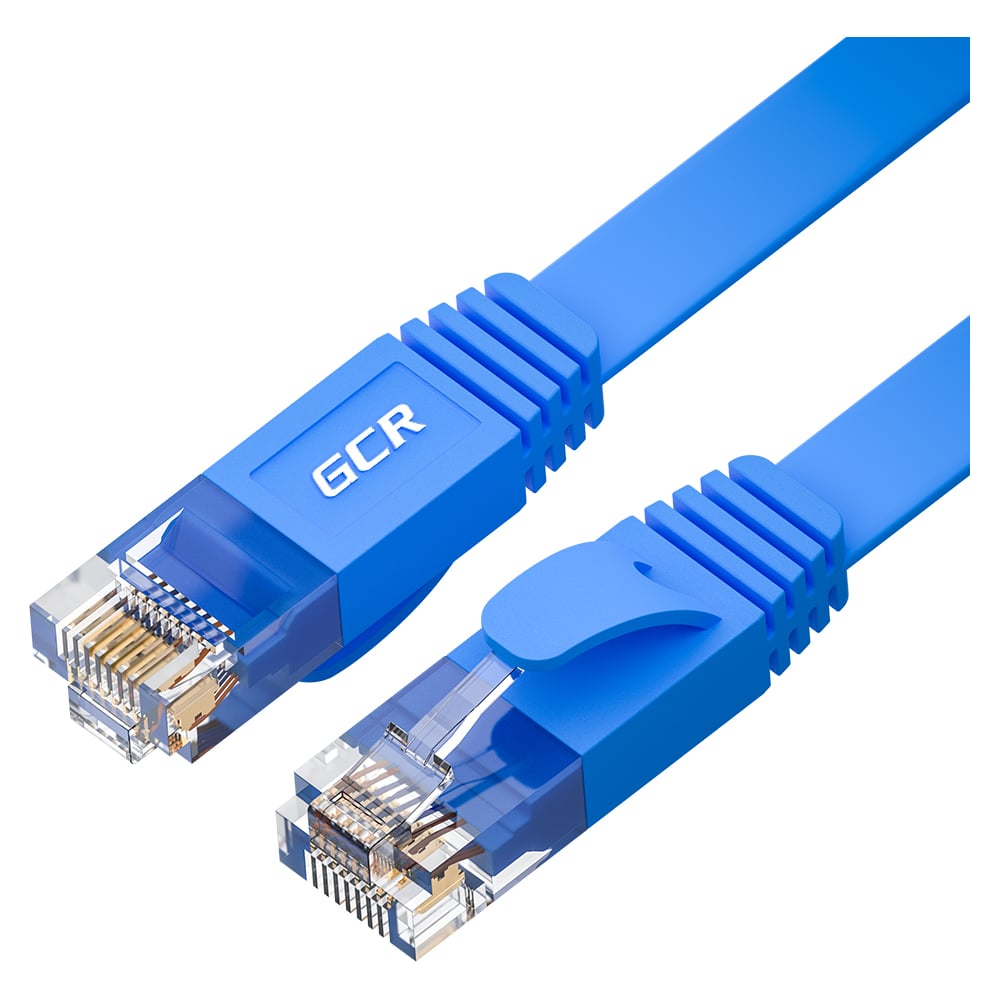 Плоский прямой патч-корд RJ45 GCR 0.15m, UTP медь категории 6, синий ...