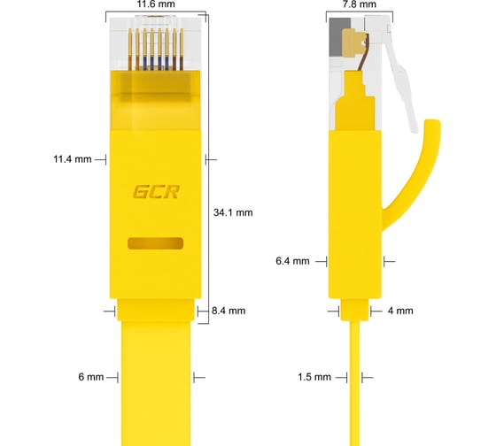 Плоский прямой патч-корд RJ45 GCR PROF 2.0m, UTP медь категории 6, желтый, 30 AWG, 10 Гбит/с, VIVLNIC622-2.0m