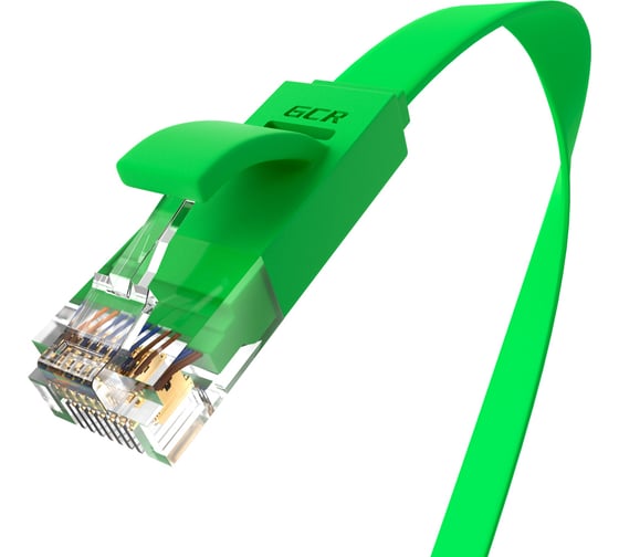 Прямой плоский патч-корд RJ45 GCR PROF 15m, UTP медь категории 6, зеленый, 30 AWG, 10 Гбит/с, VIVLNIC625-15.0m