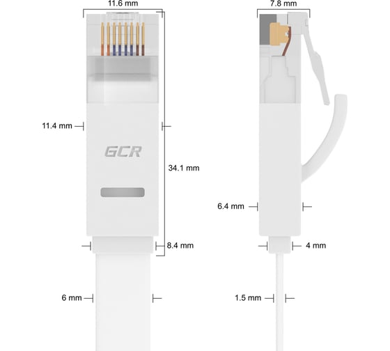 Прямой плоский патч-корд RJ45 GCR PROF 1.5m, UTP медь категории 6, белый, 30 AWG, 10 Гбит/с, VIV51I788
