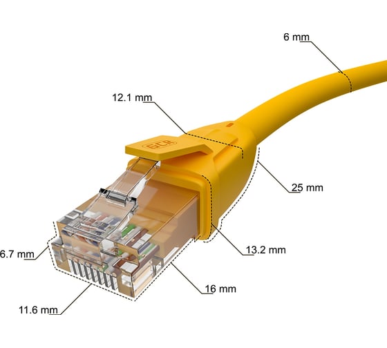 Прямой литой патч-корд RJ45 GCR 0.3m UTP категории 6, желтый, 24 AWG, ethernet high speed VIV52I366