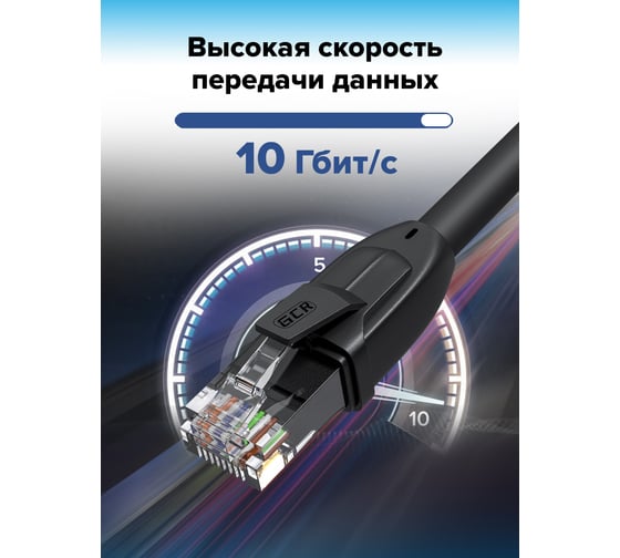Прямой патч-корд RJ45 GCR PROF 1.0m, UTP медь категории 6, черный, 24 AWG, 10 Гбит/с, VIV52I580