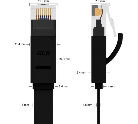 Плоский прямой патч-корд RJ45 GCR PROF 0.3m, UTP медь категории 6, черный, 30 AWG, 10 Гбит/с, VIVLNIC616-0.3m