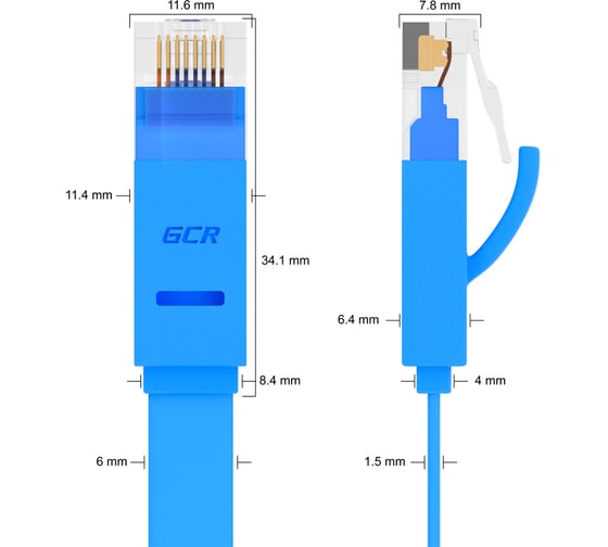 Плоский прямой патч-корд RJ45 GCR PROF 3.0m, UTP медь категории 6, синий, 30 AWG, 10 Гбит/с, VIVLNIC621-3.0m