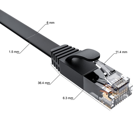 Плоский прямой патч-корд RJ45 GCR PROF 0.3m, UTP медь категории 6, черный, 30 AWG, 10 Гбит/с, VIV52I685