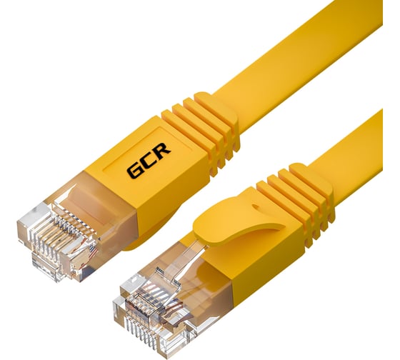 Плоский прямой патч-корд RJ45 GCR PROF 5.0m, UTP медь категории 6, желтый, 30 AWG, 10 Гбит/с, VIV52I830 1