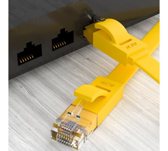 Плоский прямой патч-корд RJ45 GCR PROF 7.5m, UTP медь категории 6, желтый, 30 AWG, 10 Гбит/с, VIVLNIC622-7.5m