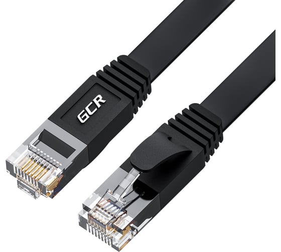 Плоский прямой патч-корд RJ45 GCR PROF 5.0m, UTP медь категории 6, черный, 30 AWG, 10 Гбит/с, VIV52I874 1