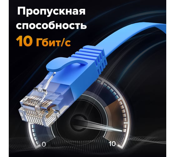 Плоский прямой патч-корд RJ45 GCR PROF 1.5m, UTP медь категории 6, синий, 30 AWG, 10 Гбит/с, VIV52I850