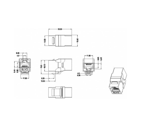 Проходной адаптер Hyperline CA2-KJ-C6-BK (coupler), RJ-45(8P8C) формата Keystone Jack 444915