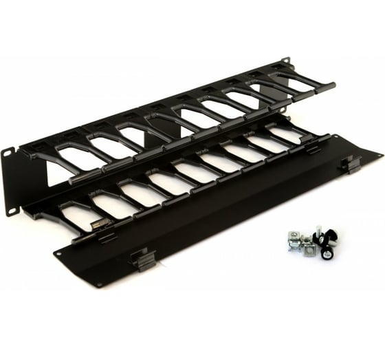 Кабельный организатор с крышкой Hyperline CMF-2U-FPL106-MCOV-RAL9005 глубина 106 мм, 19" 481519
