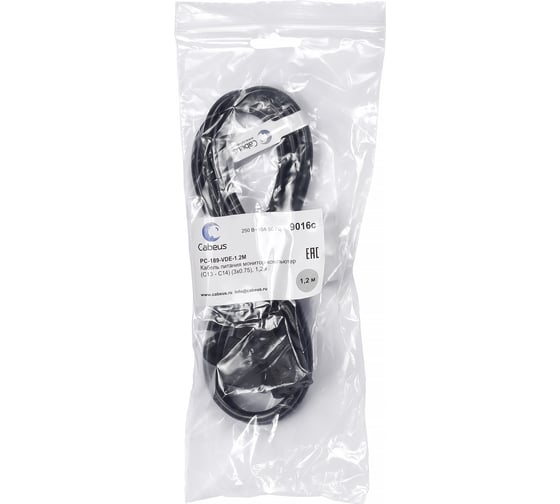 Кабель питания монитор-компьютер Cabeus IEC 320 C13 - IEC 320 C14 (3x0.75) 1.2м PC-189-VDE-1.2M