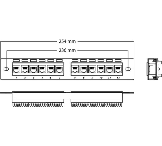 Патч-панель Cabeus, установочный размер 236 мм, 12 портов RJ-45, категория 5e, PL-12-Cat.5e 10-Dual PL-12-Cat.5e 10"-Dual
