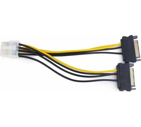 Кабель-разветвитель питания Cablexpert PCIe, 2xSata 15pin(M) / PCIe 8pin (M), медн.разветвитель, 15 см, пакет CC-PSU-83