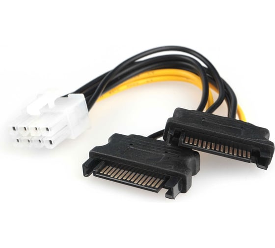 Кабель-разветвитель питания Cablexpert PCIe, 2xSata 15pin(M) / PCIe 8pin (M), медн.разветвитель, 15 см, пакет CC-PSU-83