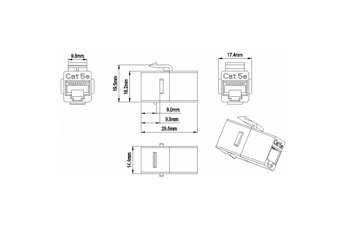 Проходной адаптер RJ-45(8P8C) Hyperline CA2-KJ-C5E-BK (coupler ...