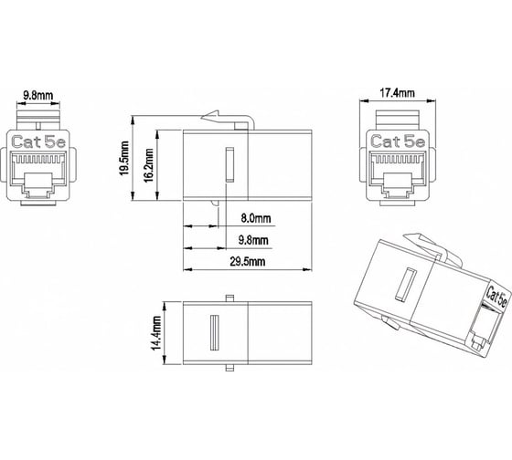 Проходной адаптер RJ-45(8P8C) Hyperline CA2-KJ-C5E-BK (coupler), формата Keystone Jack, 444914
