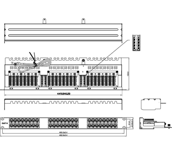 Патч-панель высокой плотности 19" Hyperline, 1U, 48 портов RJ-45, полный экран, категория 6, 420642