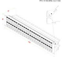 Патч-панель 19" 2U Hyperline, 48 портов RJ-45, категория 6, Dual IDC, ROHS, цвет черный, 246108