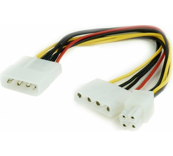 Кабель-разветвитель питания Cablexpert Molex 4pin(M)/Molex 4pin (F)+ATX 4pin, медь,15см, пакет, CC-PSU-4 1