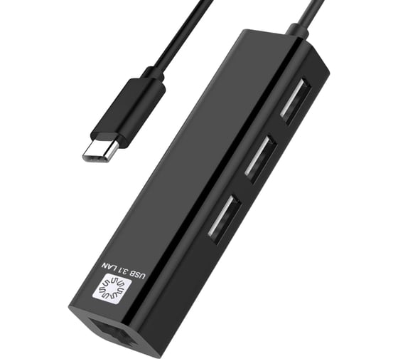 Сетевая карта 5bites USB3.1 RJ45 100 мегабит 3хпортов USB2.0 разветв. черный UA3C-45-09BK 1