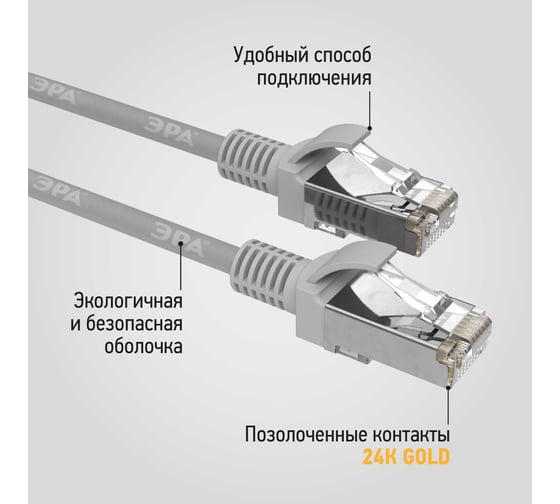 Патч-корд ЭРА Simple PC-1F-A F/UTP категория 5e, длина 1 метр, экранированный, серый, Б0051380