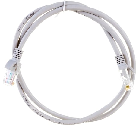Патч-корд ЭРА Simple PC-1U-A U/UTP категория 5e, длина 1 метр, неэкранированный, серый, Б0051370