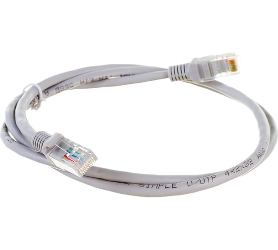 Патч-корд ЭРА Simple PC-1U-A U/UTP категория 5e, длина 1 метр, неэкранированный, серый, Б0051370